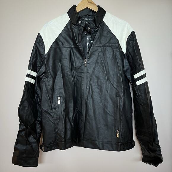 Fried Denim Faux Leather Biker Jacket Black & White Size XL - Picture 1 of 10
